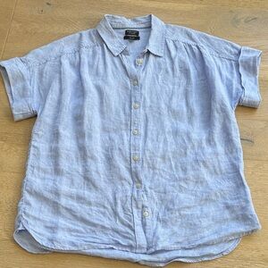 Women's Light Blue Linen Casual Button-Down Shirt